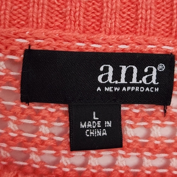 A.N.A. Open Weave Orange Peach and White Sweater Swimsuit Cover-Up Size L - Picture 5 of 8
